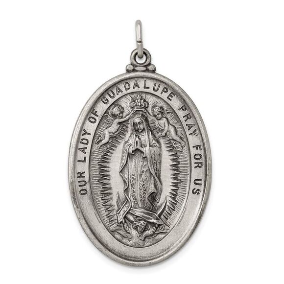 Kazi Luxury Sterling Silver Antiqued Our Lady of Guadalupe Medal